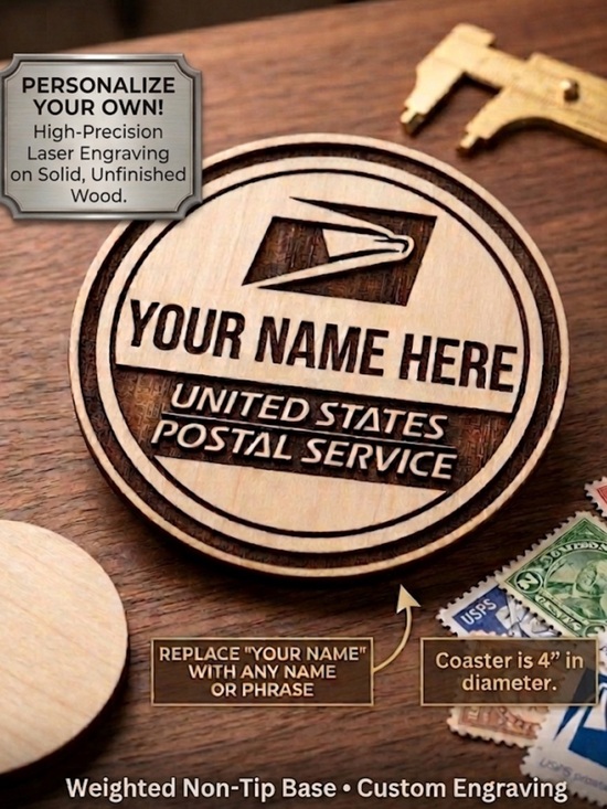 Other - Custom Engraved USPS Wooden Coaster - Personalized Name